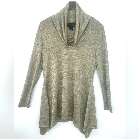 Large Cowl Neck Top‎ Gold Tunic Aline Size L - Picture 1 of 13